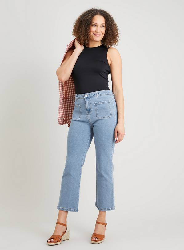 Light Denim Retro Cropped Kickflare Jeans - 8S